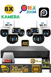 XCAMPRO 8 Kameralı 20MP NVR Güvenlik Kamerası Seti (256GB SSD Dahil) – 4K AOV PTZ Kontrol 7/24 Kayıt